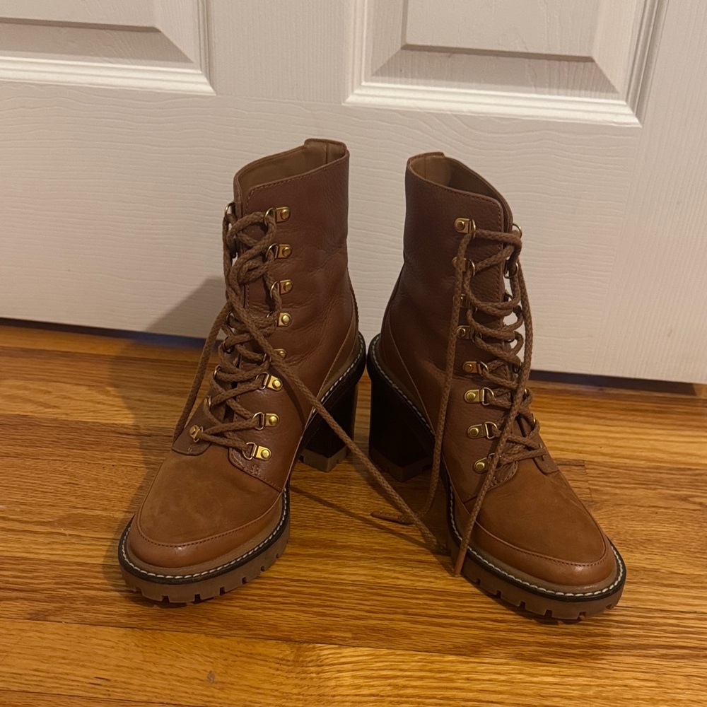 Tory Burch Brown Lace-Up Boots